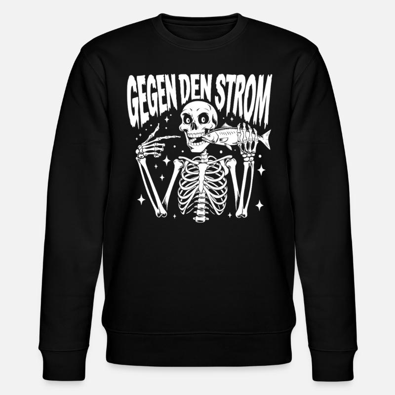 Gegen den Strom Skelett mit Fisch schwarz/weiß - Stanley/Stella Unisex Bio-Sweatshirt CHANGER  - Schwarz