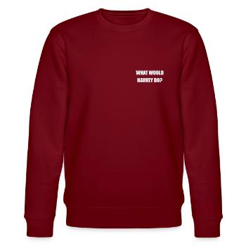 What would Harvey do? Suits Serie Zitat - Stanley/Stella Unisex Bio-Sweatshirt CHANGER  - Burgunderrot - Vorne - Nik (191cm) & Marisol (170cm)