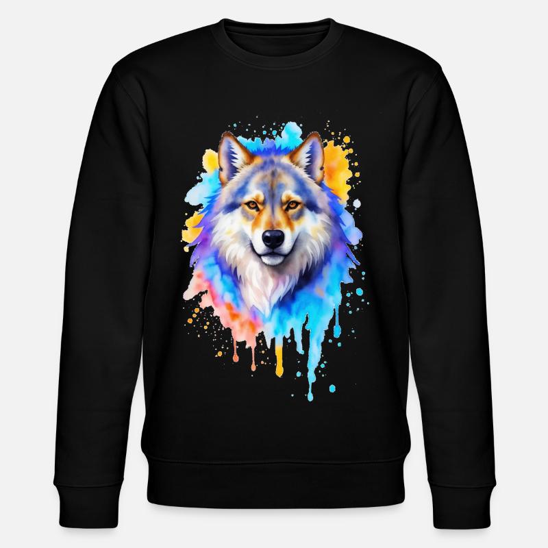 Wolf Aquarell - Stanley/Stella Unisex Bio-Sweatshirt CHANGER  - Schwarz
