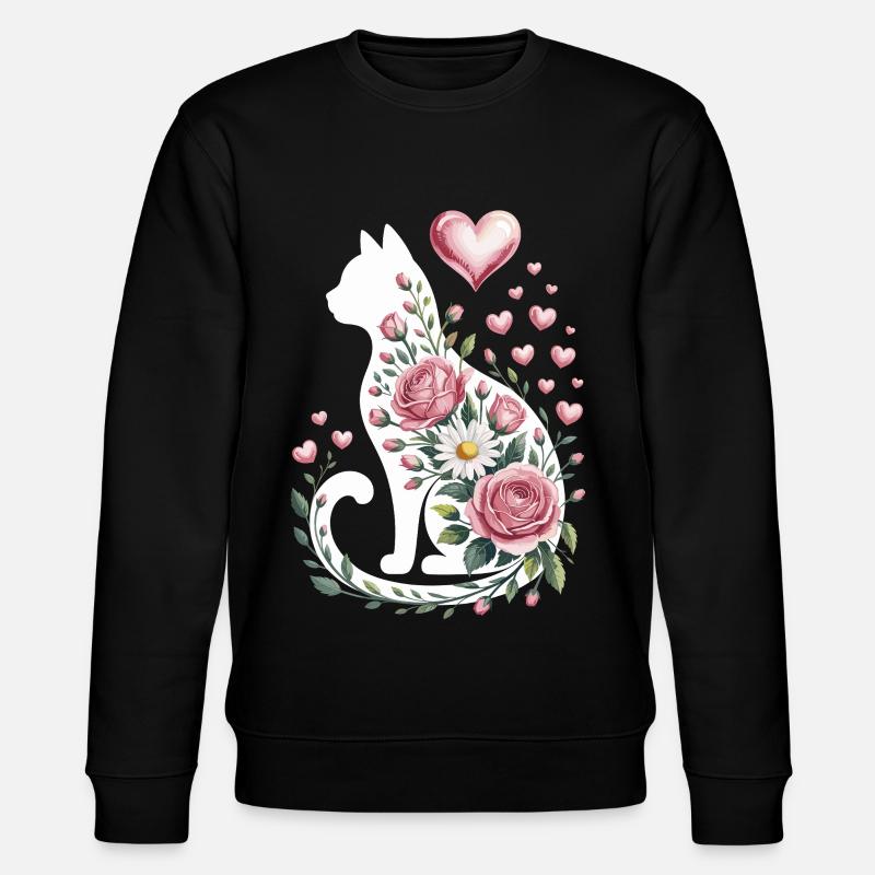Fleur Chat Silhouette Roses Coeurs - Sweat bio CHANGER Stanley/Stella Unisexe - noir