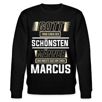 Marcus der schönste Mann von Gott geformt Design - Stanley/Stella Unisex Bio-Sweatshirt CHANGER  - Schwarz - Vorne - Nik (191cm) & Marisol (170cm)