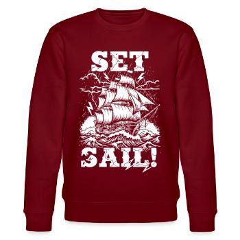 Vintage-Sturmschiff-Segelset - Stanley/Stella Unisex Bio-Sweatshirt CHANGER  - Burgunderrot - Vorne - Nik (191cm) & Marisol (170cm)