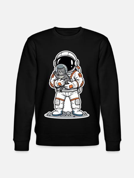 Gray Cat Space Astronaut Cuddly Cute - Stanley/Stella CHANGER Unisex Organic Sweatshirt - black