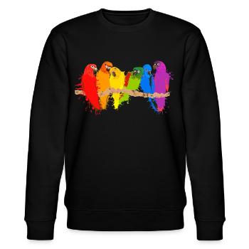 Colorful parrots flock - Stanley/Stella CHANGER Unisex Organic Sweatshirt - black - Front - Nik (191cm) & Marisol (170cm)