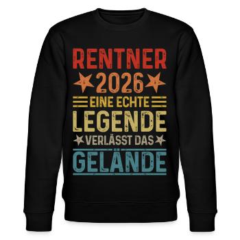 Rentner 2026 - Eine Legende verlässt das Gelände - Stanley/Stella Unisex Bio-Sweatshirt CHANGER  - Schwarz - Vorne - Nik (191cm) & Marisol (170cm)