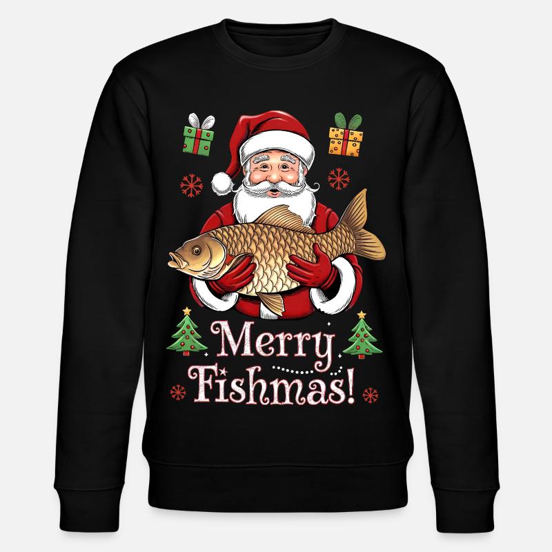 Angler Weihnachtspullover Merry Fishmas Karpfen - Stanley/Stella Unisex Bio-Sweatshirt CHANGER  - Schwarz