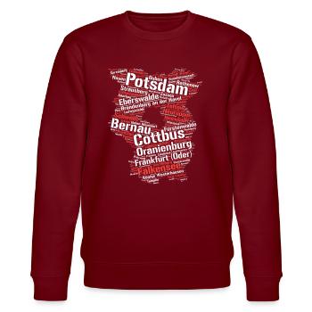Bundesland Brandenburg: Städte im Umriss - Stanley/Stella Unisex Bio-Sweatshirt CHANGER  - Burgunderrot - Vorne - Nik (191cm) & Marisol (170cm)