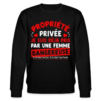 Humour homme couple Propriété privée femme jalouse - Sweat bio CHANGER Stanley/Stella Unisexe - noir - Devant - Nik (191cm) & Marisol (170cm)