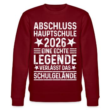 Abschluss Hauptschule 2026 Legende Schulgelände - Stanley/Stella Unisex Bio-Sweatshirt CHANGER  - Burgunderrot - Vorne - Nik (191cm) & Marisol (170cm)