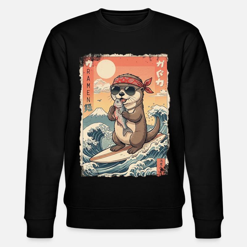 Kawaii Surf Otter - Stanley/Stella CHANGER Unisex Organic Sweatshirt - black