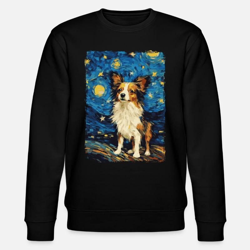 Papillon Dog Starry Night - Stanley/Stella CHANGER Unisex Organic Sweatshirt - black