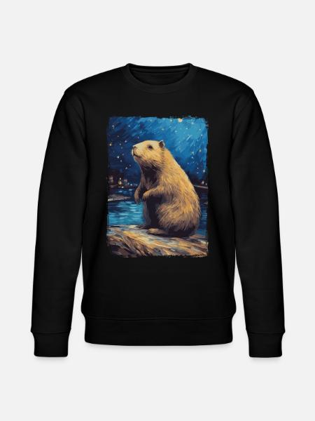 Capybara Starry Night - Stanley/Stella CHANGER Unisex Organic Sweatshirt - black