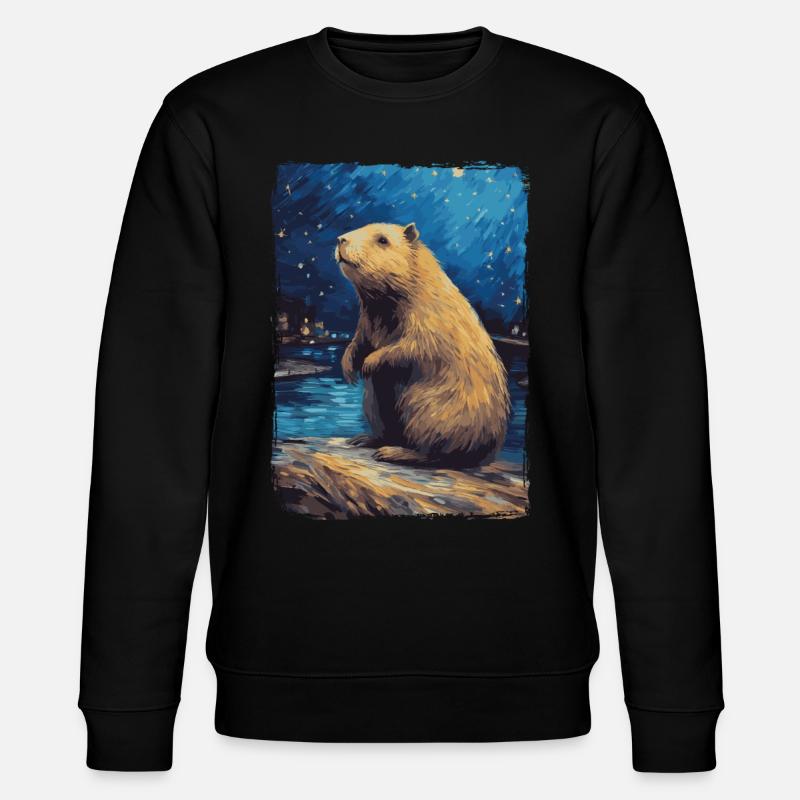 Capybara Starry Night - Stanley/Stella CHANGER Unisex Organic Sweatshirt - black