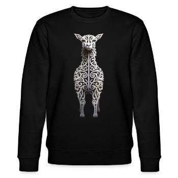 Alpaka Mandala Tier Kunst Grafik Llama - Stanley/Stella Unisex Bio-Sweatshirt CHANGER  - Schwarz - Vorne - Nik (191cm) & Marisol (170cm)