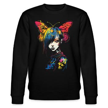 Anime Schmetterling Bunter Text Grafik Frauen Anim - Stanley/Stella Unisex Bio-Sweatshirt CHANGER  - Schwarz - Vorne - Nik (191cm) & Marisol (170cm)
