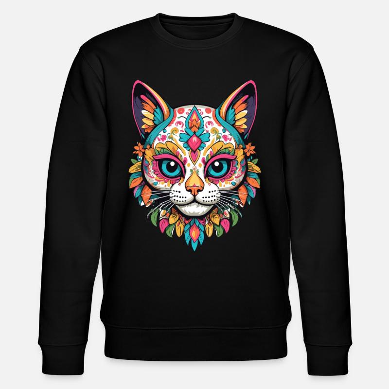 Chat Emblématique Sugar Skull Mexicain - Sweat bio CHANGER Stanley/Stella Unisexe - noir