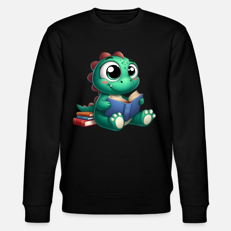 Dino liest ein Buch - Stanley/Stella Unisex Bio-Sweatshirt CHANGER  - Schwarz