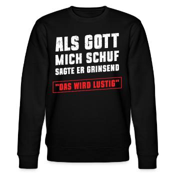 Als Gott mich schuf - Stanley/Stella Unisex Bio-Sweatshirt CHANGER  - Schwarz - Vorne - Nik (191cm) & Marisol (170cm)