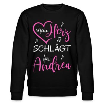 Mein Herz schlägt für Andrea - Stanley/Stella Unisex Bio-Sweatshirt CHANGER  - Schwarz - Vorne - Nik (191cm) & Marisol (170cm)
