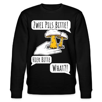 Bier bestellen ist nicht einfach! Pils oder Pilz? - Stanley/Stella Unisex Bio-Sweatshirt CHANGER  - Schwarz - Vorne - Nik (191cm) & Marisol (170cm)