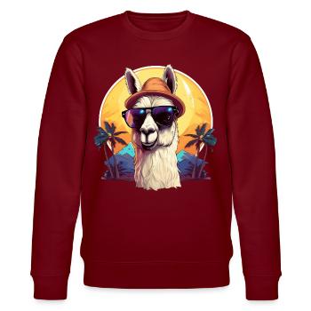 Llama on the Beach - Cool Summer Llama Graphic - Stanley/Stella CHANGER Unisex Organic Sweatshirt - burgundy - Front - Nik (191cm) & Marisol (170cm)