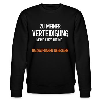 Zu meiner Verteidigung Katze hat Hausaufgaben - Stanley/Stella Unisex Bio-Sweatshirt CHANGER  - Schwarz - Vorne - Nik (191cm) & Marisol (170cm)