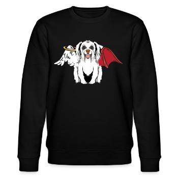 Höllen Hund Engel Teufel himmlisch teuflisch Hunde - Stanley/Stella Unisex Bio-Sweatshirt CHANGER  - Schwarz - Vorne - Nik (191cm) & Marisol (170cm)