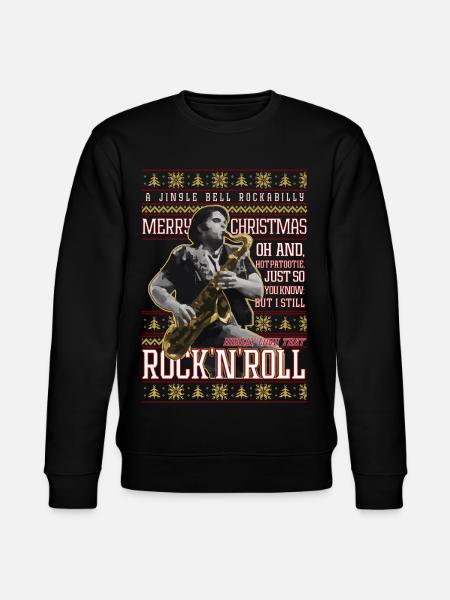 Eddie Rockabilly Saxophon Hässlicher Weihnachtspullover - Stanley/Stella Unisex Bio-Sweatshirt CHANGER - Schwarz