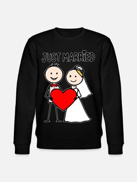 Bruidspaar Cartoon Heart Net Getrouwd - Stanley/Stella Uniseks bio-sweatshirt CHANGER  - zwart