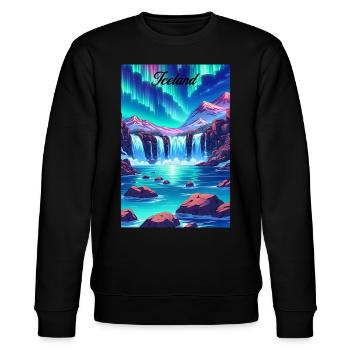 Iceland Aurora Retro Poster Vintage Souvenir - Stanley/Stella Unisex Bio-Sweatshirt CHANGER  - Schwarz - Vorne - Nik (191cm) & Marisol (170cm)