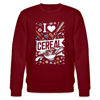 I Love Cereal 14 - Stanley/Stella CHANGER Unisex Organic Sweatshirt - burgundy - Front - Nik (191cm) & Marisol (170cm)