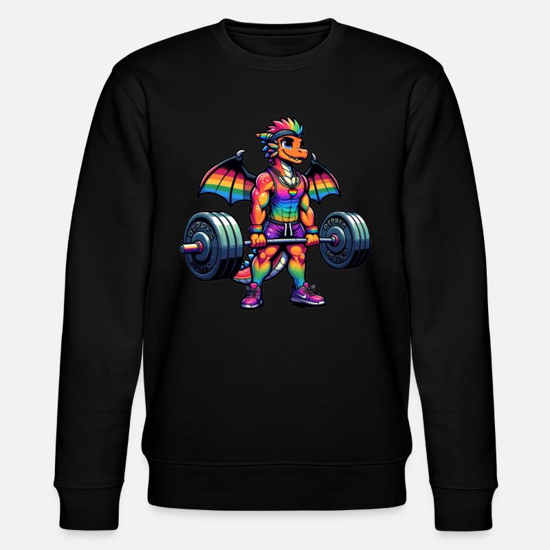 Rainbow Dragon Deadlifting - Stanley/Stella Unisex Bio-Sweatshirt CHANGER  - Schwarz