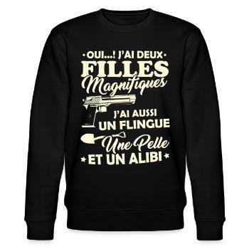 Tshirt pour Papa - J'ai deux Filles Magnifiques - Sweat bio CHANGER Stanley/Stella Unisexe - noir - Devant - Nik (191cm) & Marisol (170cm)