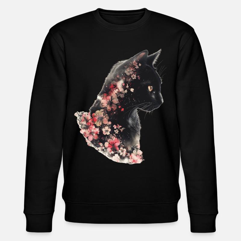 Katze Blumen - Stanley/Stella Unisex Bio-Sweatshirt CHANGER  - Schwarz