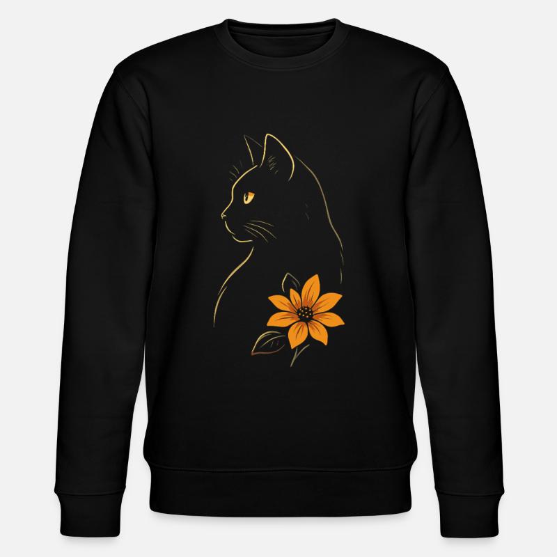 Chat Dessiné Fleur - Sweat bio CHANGER Stanley/Stella Unisexe - noir