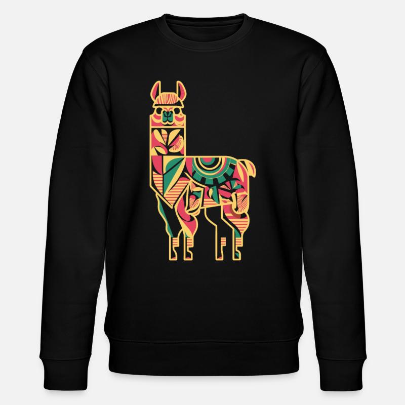 Bunter Lama in Ethno-Muster - Stanley/Stella Unisex Bio-Sweatshirt CHANGER  - Schwarz