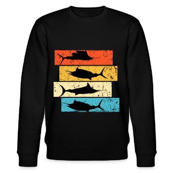 Retro Schwertfisch Marlin Big Game fishing - Stanley/Stella Unisex Bio-Sweatshirt CHANGER  - Schwarz - Vorne - Nik (191cm) & Marisol (170cm)