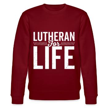 Lutherans for Life Religion Confirmation - Stanley/Stella CHANGER Unisex Organic Sweatshirt - burgundy - Front - Nik (191cm) & Marisol (170cm)