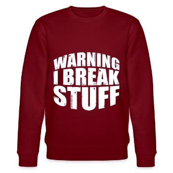 Warning I Break Stuff 7 - Stanley/Stella Unisex Bio-Sweatshirt CHANGER  - Burgunderrot - Vorne - Nik (191cm) & Marisol (170cm)
