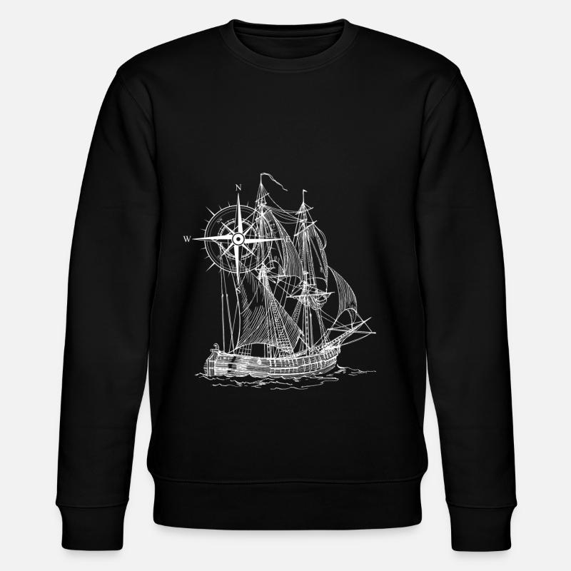 Schiff | Kompass | gezeichnet | Geschenkidee - Stanley/Stella Unisex Bio-Sweatshirt CHANGER  - Schwarz