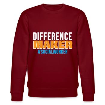 Difference Maker Social Worker Job Social Well-being - Stanley/Stella CHANGER Unisex Organic Sweatshirt - burgundy - Front - Nik (191cm) & Marisol (170cm)