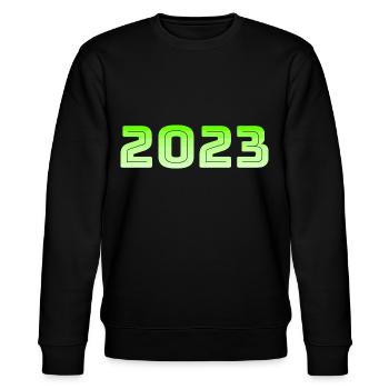 2023 Jahreswechsel Geschenkidee - Stanley/Stella Unisex Bio-Sweatshirt CHANGER  - Schwarz - Vorne - Nik (191cm) & Marisol (170cm)
