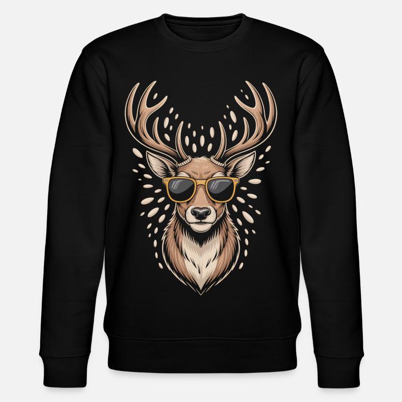 Hirsch mit Geweih und Sonnenbrille - Stanley/Stella Unisex Bio-Sweatshirt CHANGER  - Schwarz