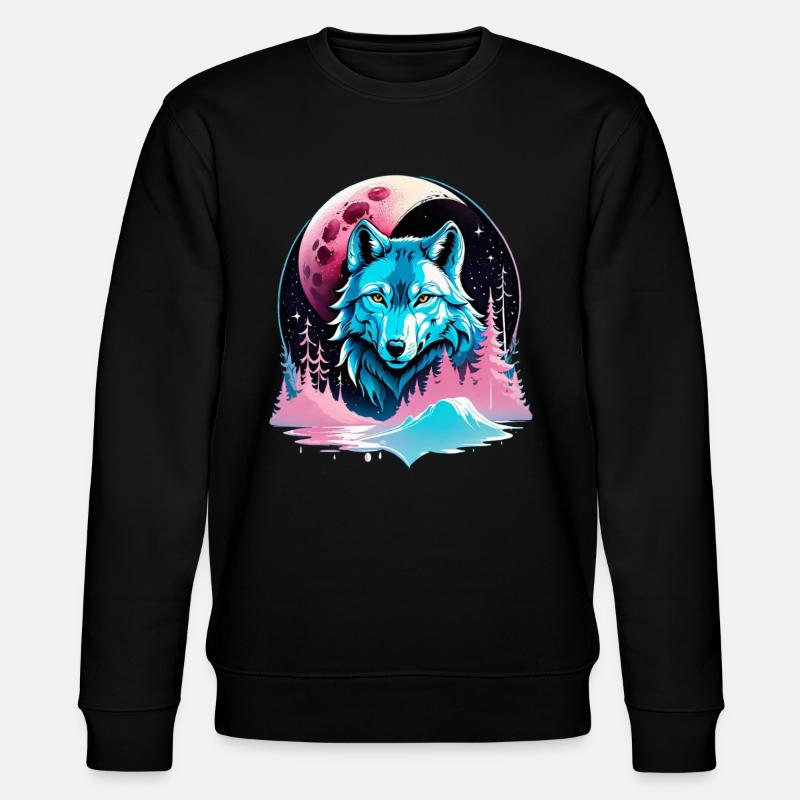 Wolf und Mond - Stanley/Stella Unisex Bio-Sweatshirt CHANGER  - Schwarz