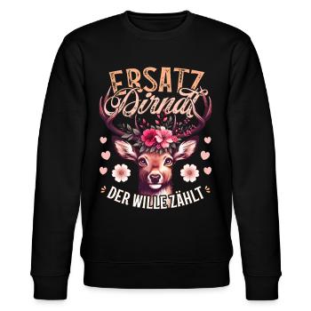 Trachtenshirt Damen Dirndl T-Shirt Tracht Ersatz - Stanley/Stella Unisex Bio-Sweatshirt CHANGER  - Schwarz - Vorne - Nik (191cm) & Marisol (170cm)