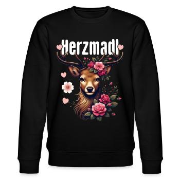 Herzmadl Shirt Damen Trachtenshirt Dirndl T-Shirt - Stanley/Stella Unisex Bio-Sweatshirt CHANGER  - Schwarz - Vorne - Nik (191cm) & Marisol (170cm)