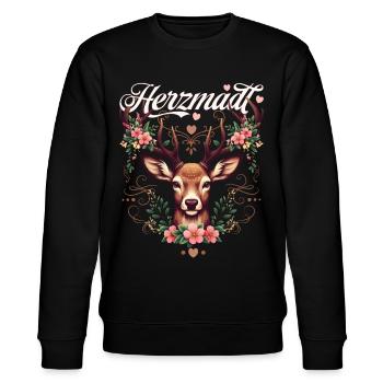 Trachtenshirt Damen Trachten T-Shirt Herzmadl - Stanley/Stella Unisex Bio-Sweatshirt CHANGER  - Schwarz - Vorne - Nik (191cm) & Marisol (170cm)