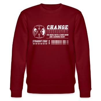 Straight Edge Vegan, gegen Drogen, Punk - Stanley/Stella Unisex Bio-Sweatshirt CHANGER  - Burgunderrot - Vorne - Nik (191cm) & Marisol (170cm)