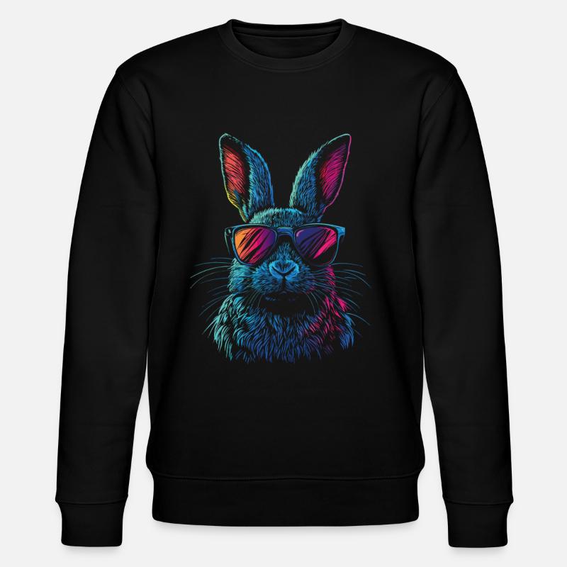 Regenbogen Hase mit Sonnenbrille - Stanley/Stella Unisex Bio-Sweatshirt CHANGER - Schwarz