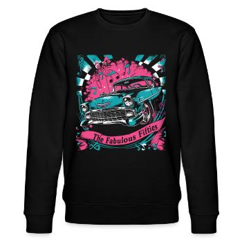 Fünfziger Jahre 1950er Auto Musik - Stanley/Stella Unisex Bio-Sweatshirt CHANGER  - Schwarz - Vorne - Nik (191cm) & Marisol (170cm)